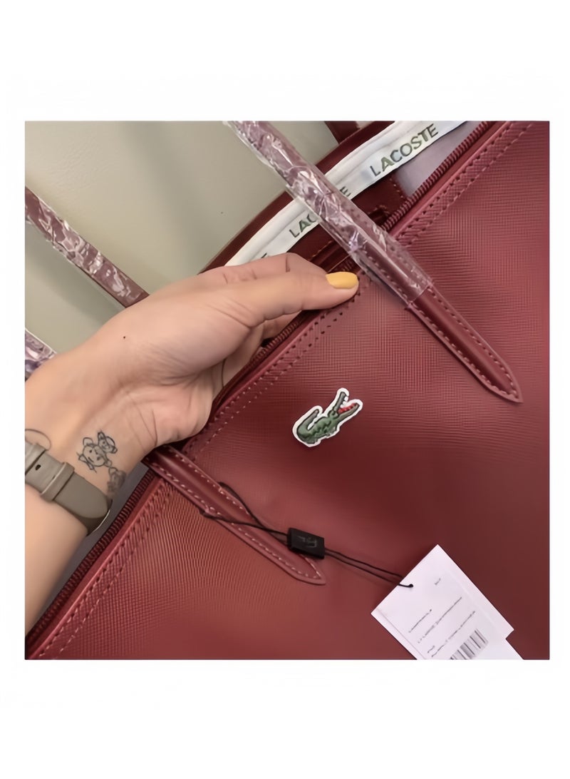Lacoste Women's L12.12 Concept Fashion Versatile Large Capacity Large Size Zipper Handheld Shoulder Bag Tote Bag Large Claret 35cm * 30cm * 14cm - Image 4
